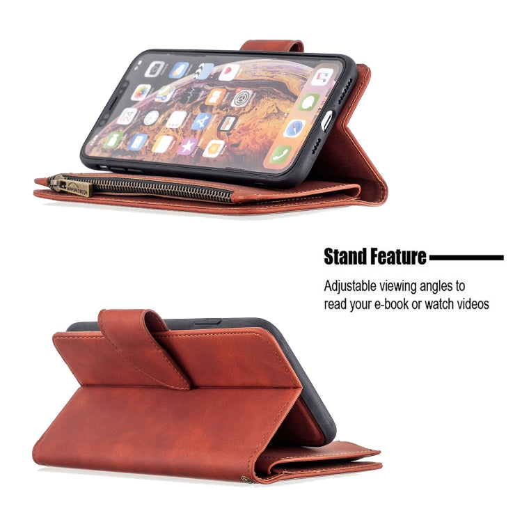 For iPhone XS Max Skin Feel Detachable Magnetic Zipper Horizontal Flip PU Leather Case with Multi-Card Slots & Holder & Wallet & Photo Frame & Lanyard