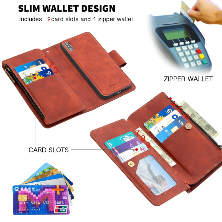 For iPhone XS Max Skin Feel Detachable Magnetic Zipper Horizontal Flip PU Leather Case with Multi-Card Slots & Holder & Wallet & Photo Frame & Lanyard