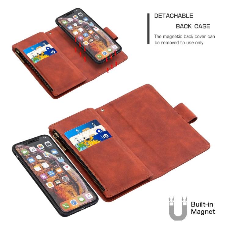 For iPhone XS Max Skin Feel Detachable Magnetic Zipper Horizontal Flip PU Leather Case with Multi-Card Slots & Holder & Wallet & Photo Frame & Lanyard