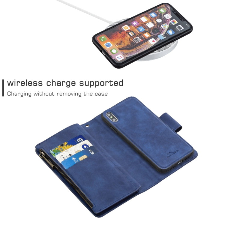 For iPhone XS Max Skin Feel Detachable Magnetic Zipper Horizontal Flip PU Leather Case with Multi-Card Slots & Holder & Wallet & Photo Frame & Lanyard