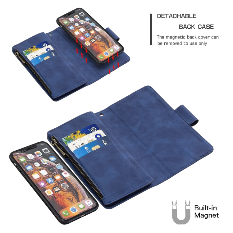 For iPhone XS Max Skin Feel Detachable Magnetic Zipper Horizontal Flip PU Leather Case with Multi-Card Slots & Holder & Wallet & Photo Frame & Lanyard