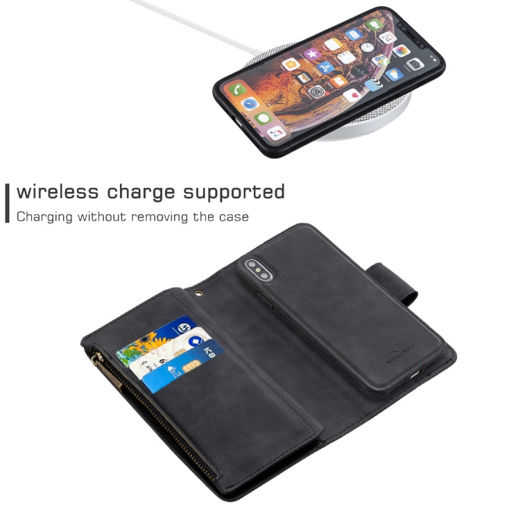 For iPhone XS Max Skin Feel Detachable Magnetic Zipper Horizontal Flip PU Leather Case with Multi-Card Slots & Holder & Wallet & Photo Frame & Lanyard