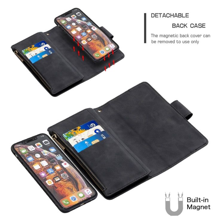 For iPhone XS Max Skin Feel Detachable Magnetic Zipper Horizontal Flip PU Leather Case with Multi-Card Slots & Holder & Wallet & Photo Frame & Lanyard