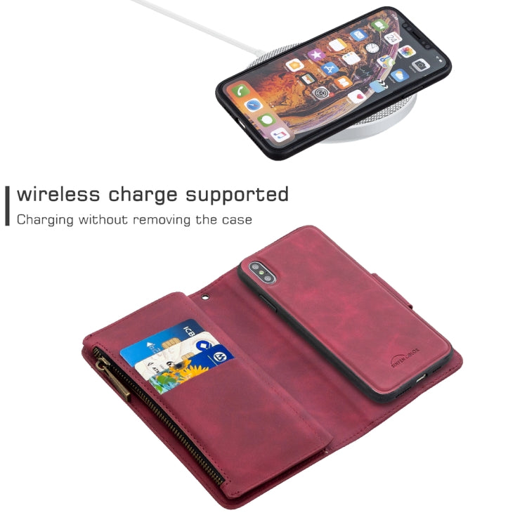 For iPhone XS Max Skin Feel Detachable Magnetic Zipper Horizontal Flip PU Leather Case with Multi-Card Slots & Holder & Wallet & Photo Frame & Lanyard