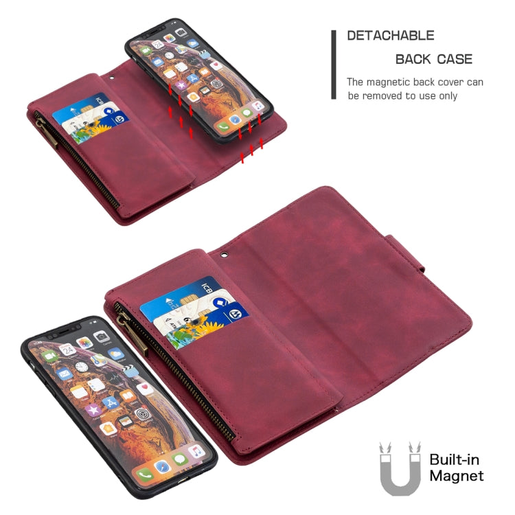 For iPhone XS Max Skin Feel Detachable Magnetic Zipper Horizontal Flip PU Leather Case with Multi-Card Slots & Holder & Wallet & Photo Frame & Lanyard