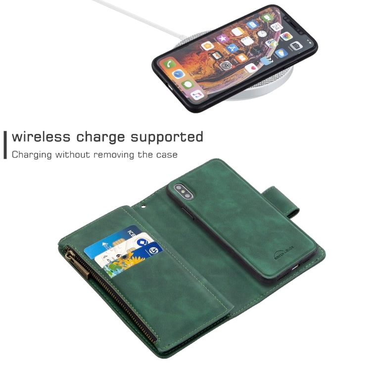 For iPhone XS Max Skin Feel Detachable Magnetic Zipper Horizontal Flip PU Leather Case with Multi-Card Slots & Holder & Wallet & Photo Frame & Lanyard