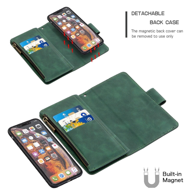 For iPhone XS Max Skin Feel Detachable Magnetic Zipper Horizontal Flip PU Leather Case with Multi-Card Slots & Holder & Wallet & Photo Frame & Lanyard