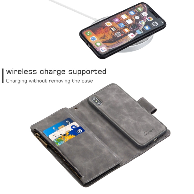 For iPhone XS Max Skin Feel Detachable Magnetic Zipper Horizontal Flip PU Leather Case with Multi-Card Slots & Holder & Wallet & Photo Frame & Lanyard