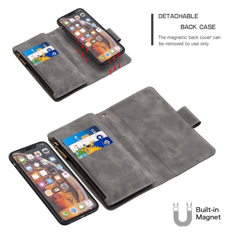For iPhone XS Max Skin Feel Detachable Magnetic Zipper Horizontal Flip PU Leather Case with Multi-Card Slots & Holder & Wallet & Photo Frame & Lanyard