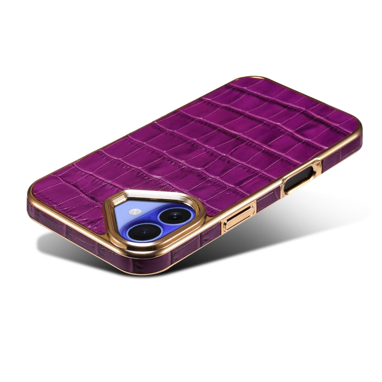 For iPhone 16 Denior Crocodile Texture Genuine Leather Electroplating Phone Case
