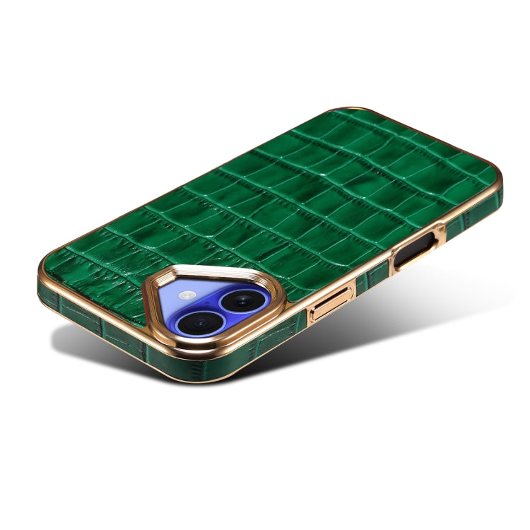 For iPhone 16 Denior Crocodile Texture Genuine Leather Electroplating Phone Case