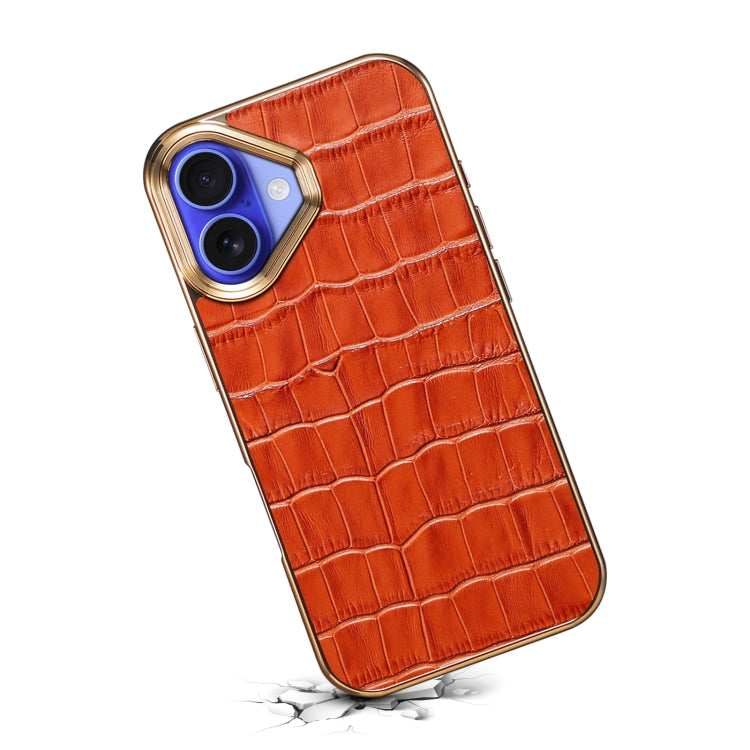 For iPhone 16 Denior Crocodile Texture Genuine Leather Electroplating Phone Case