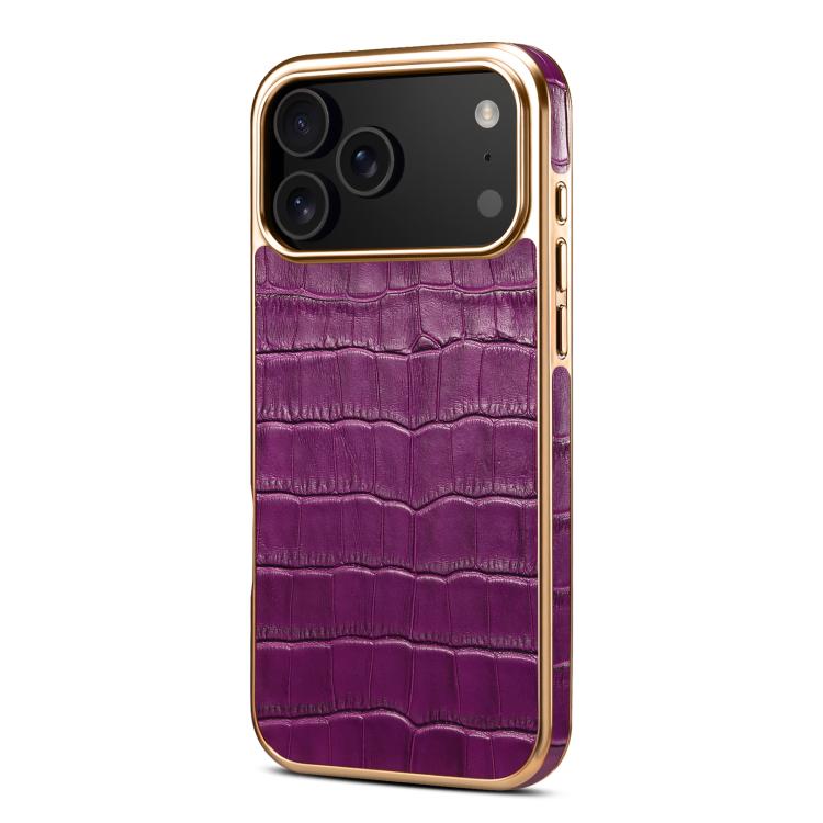 For iPhone 17 Pro Max Denior Crocodile Texture Genuine Leather Electroplating Phone Case