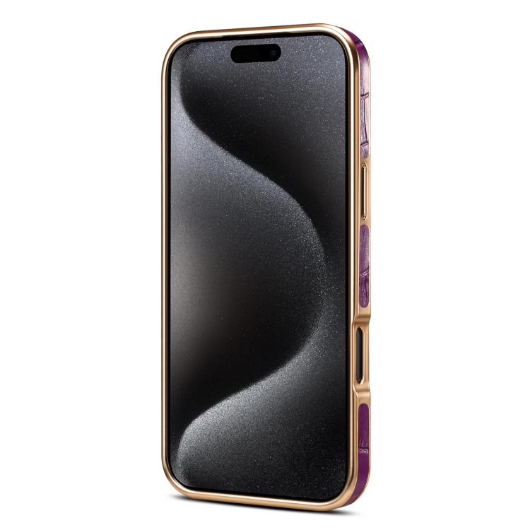 For iPhone 17 Pro Max Denior Crocodile Texture Genuine Leather Electroplating Phone Case