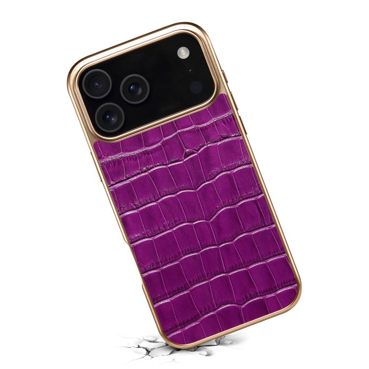 For iPhone 17 Pro Max Denior Crocodile Texture Genuine Leather Electroplating Phone Case