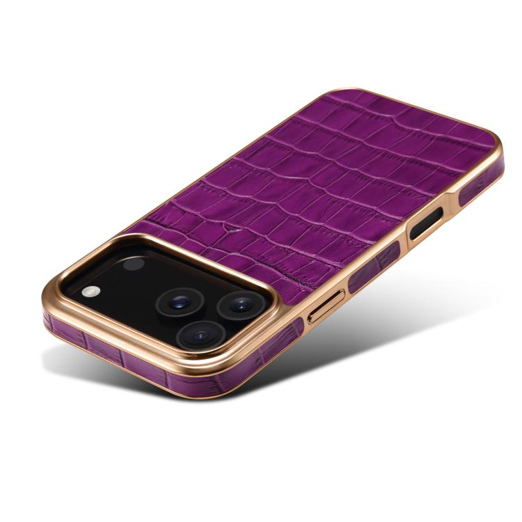 For iPhone 17 Pro Max Denior Crocodile Texture Genuine Leather Electroplating Phone Case