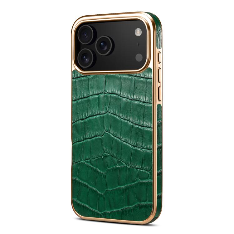 For iPhone 17 Pro Max Denior Crocodile Texture Genuine Leather Electroplating Phone Case