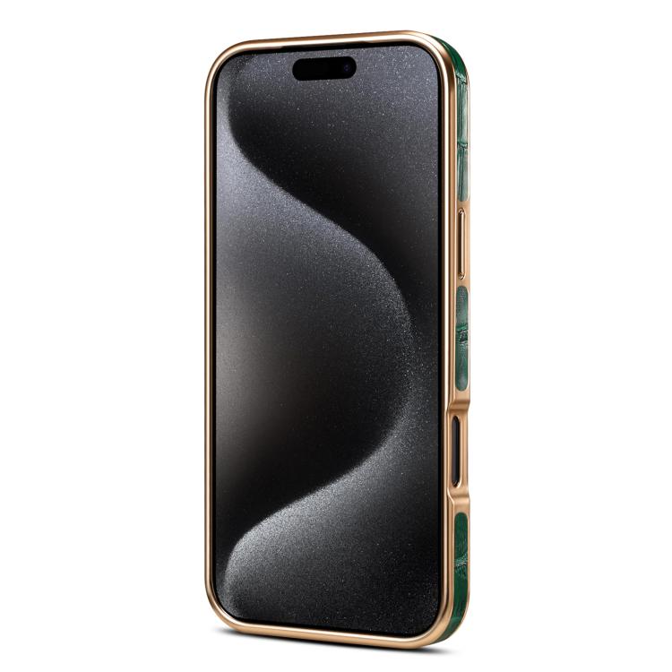 For iPhone 17 Pro Max Denior Crocodile Texture Genuine Leather Electroplating Phone Case