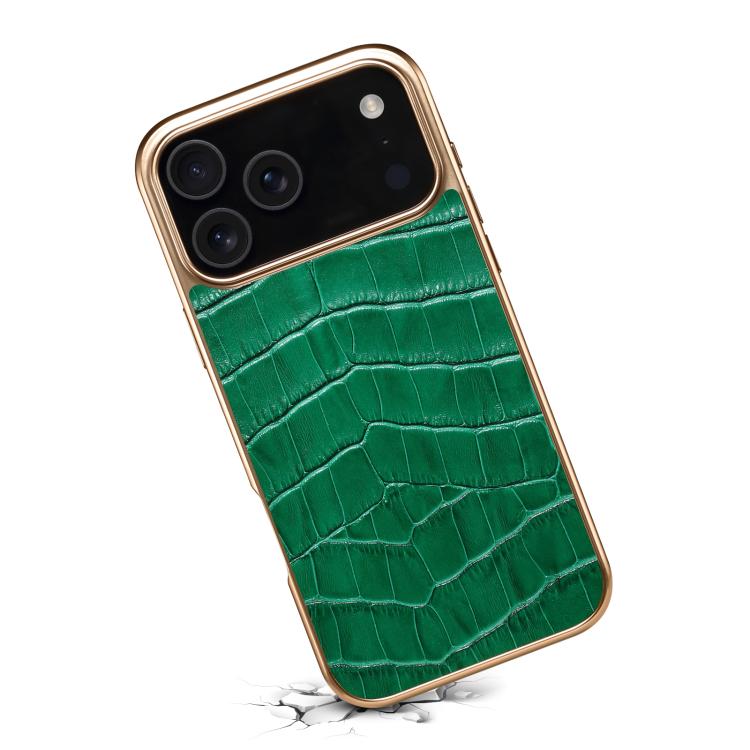 For iPhone 17 Pro Max Denior Crocodile Texture Genuine Leather Electroplating Phone Case