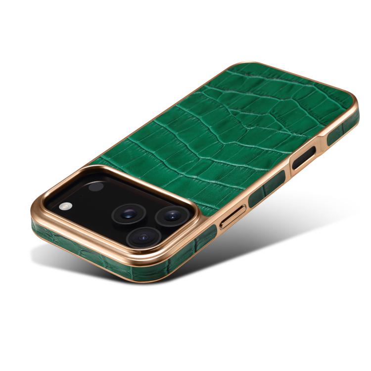 For iPhone 17 Pro Max Denior Crocodile Texture Genuine Leather Electroplating Phone Case