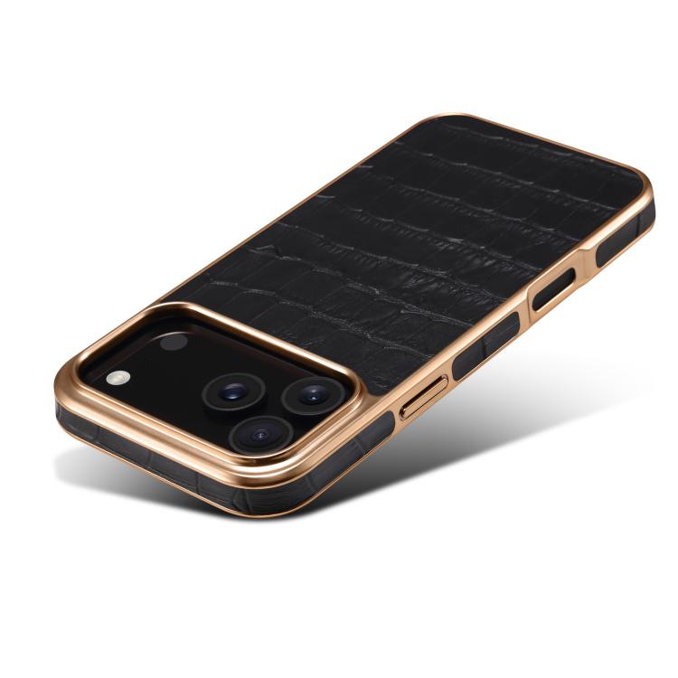 For iPhone 17 Pro Max Denior Crocodile Texture Genuine Leather Electroplating Phone Case