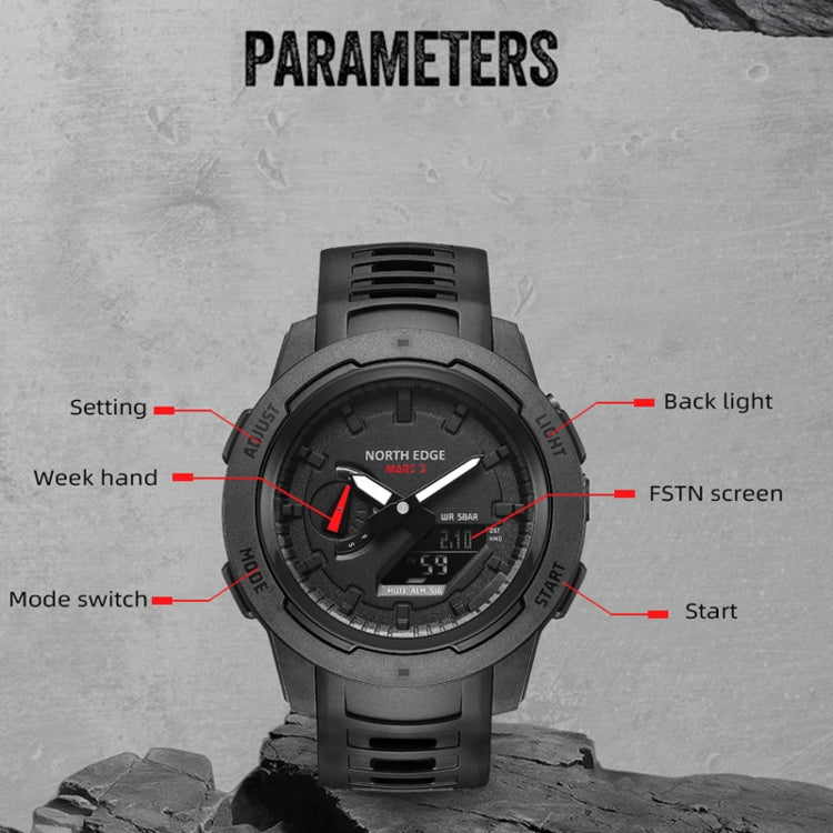 NORTH EDGE MARS3 Outdoor Waterproof Men Carbon Fiber Electronic Sports Watch(Black)