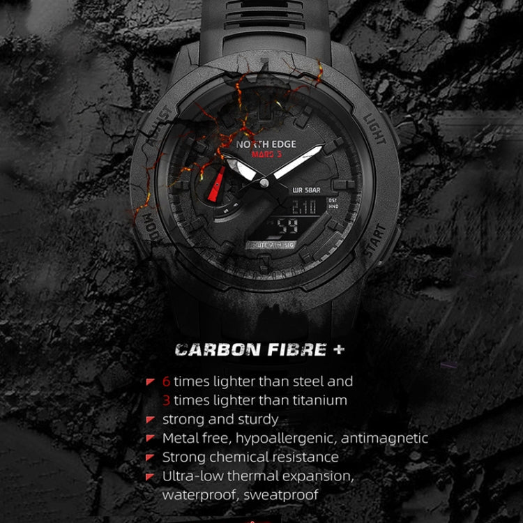 NORTH EDGE MARS3 Outdoor Waterproof Men Carbon Fiber Electronic Sports Watch(Black)