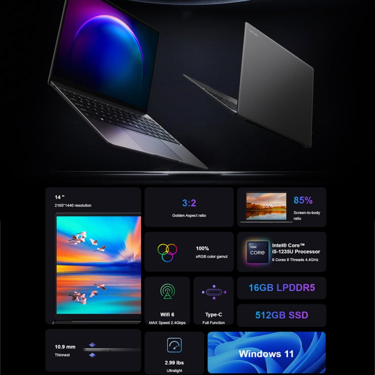 CHUWI CoreBook X 14 inch Laptop, 16GB+512GB, Windows 11 Intel 12th Gen Core i5-1235U Deca Core