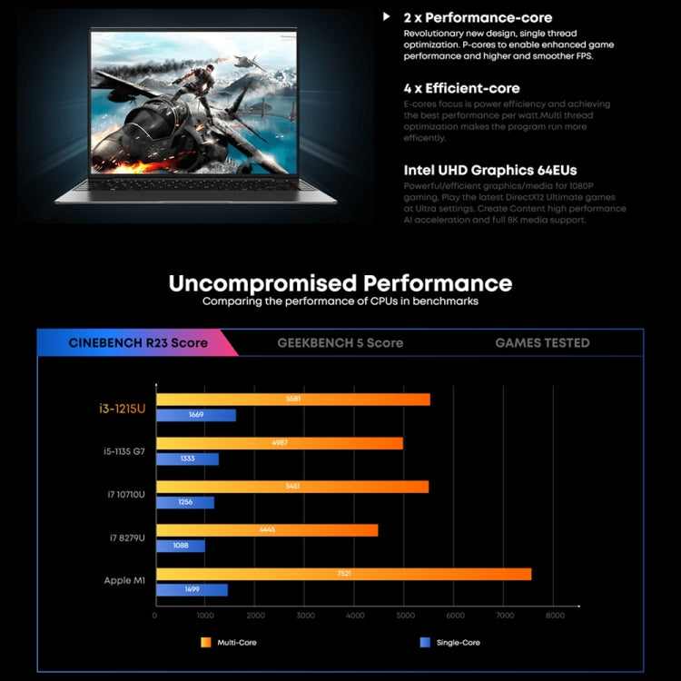 CHUWI CoreBook X 14 inch Laptop, 16GB+512GB, Windows 11 Intel 12th Gen Core i5-1235U Deca Core