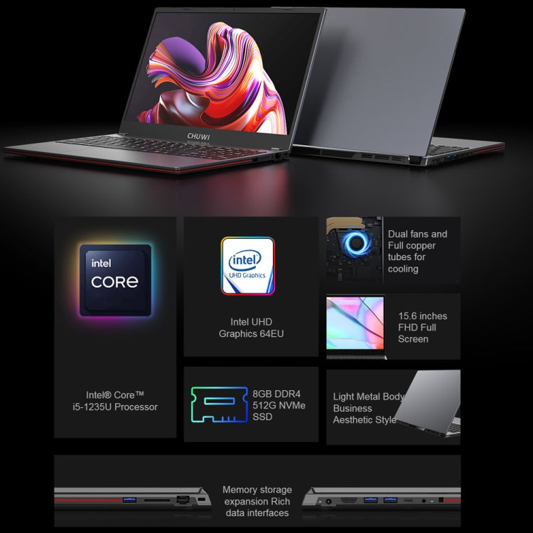 CHUWI CoreBook XPro 15.6 inch Laptop, 16GB+512GB, Windows 11 Intel 12th Gen Core i5-1235U Deca Core