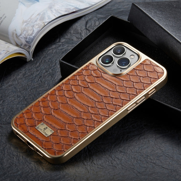 For iPhone 16 Pro Fierre Shann Python Texture Electroplating PU Phone Case