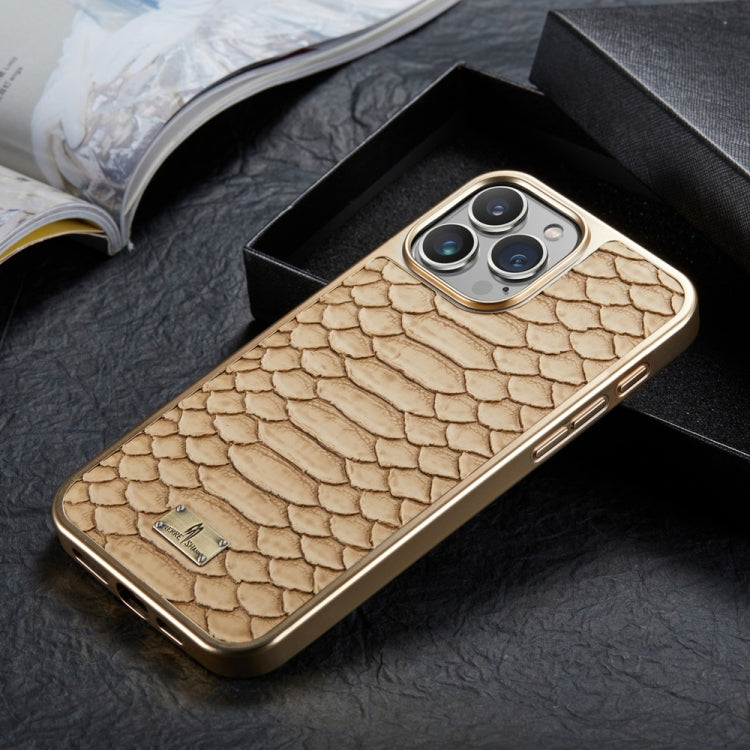 For iPhone 16 Pro Fierre Shann Python Texture Electroplating PU Phone Case