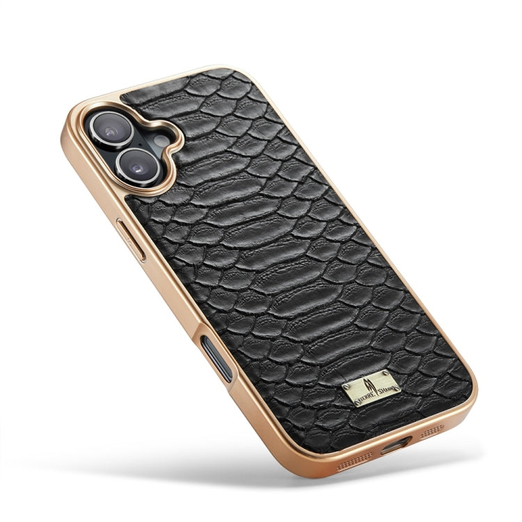 For iPhone 16 Plus Fierre Shann Python Texture Electroplating PU Phone Case