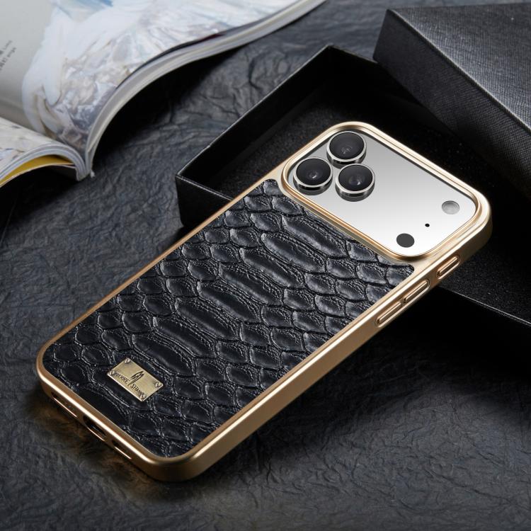 For iPhone 17 Pro Max Fierre Shann Python Texture Electroplating PU Phone Case