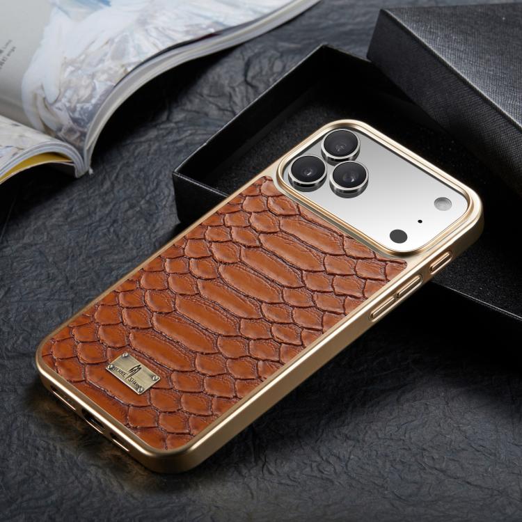 For iPhone 17 Pro Max Fierre Shann Python Texture Electroplating PU Phone Case