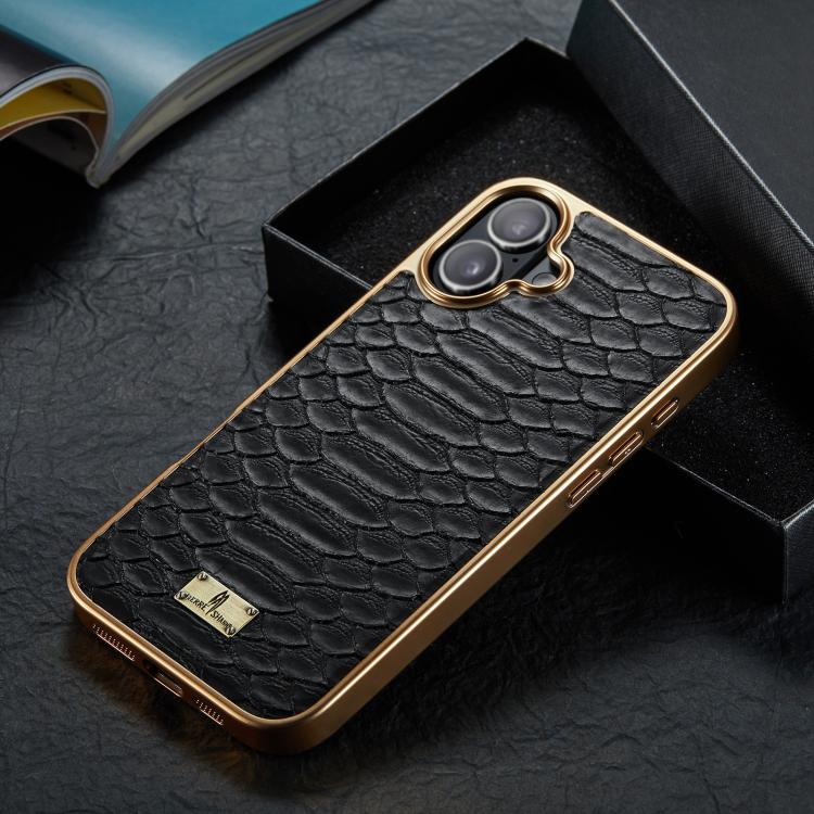 For iPhone 17 Fierre Shann Python Texture Electroplating PU Phone Case