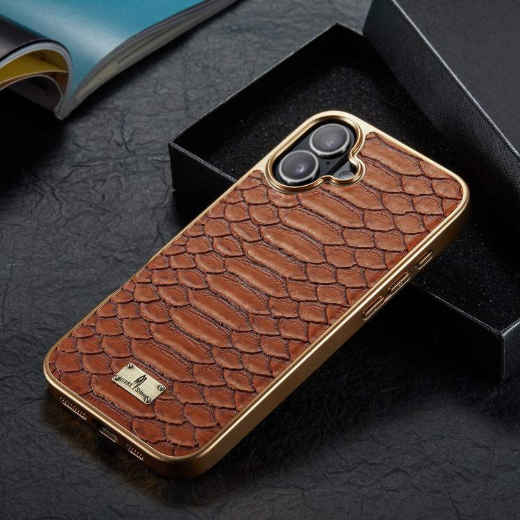 For iPhone 17 Fierre Shann Python Texture Electroplating PU Phone Case