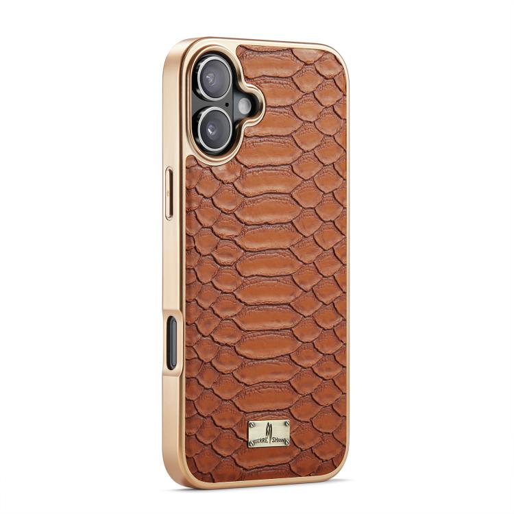 For iPhone 17 Fierre Shann Python Texture Electroplating PU Phone Case
