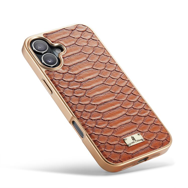For iPhone 17 Fierre Shann Python Texture Electroplating PU Phone Case