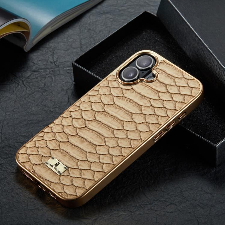 For iPhone 17 Fierre Shann Python Texture Electroplating PU Phone Case
