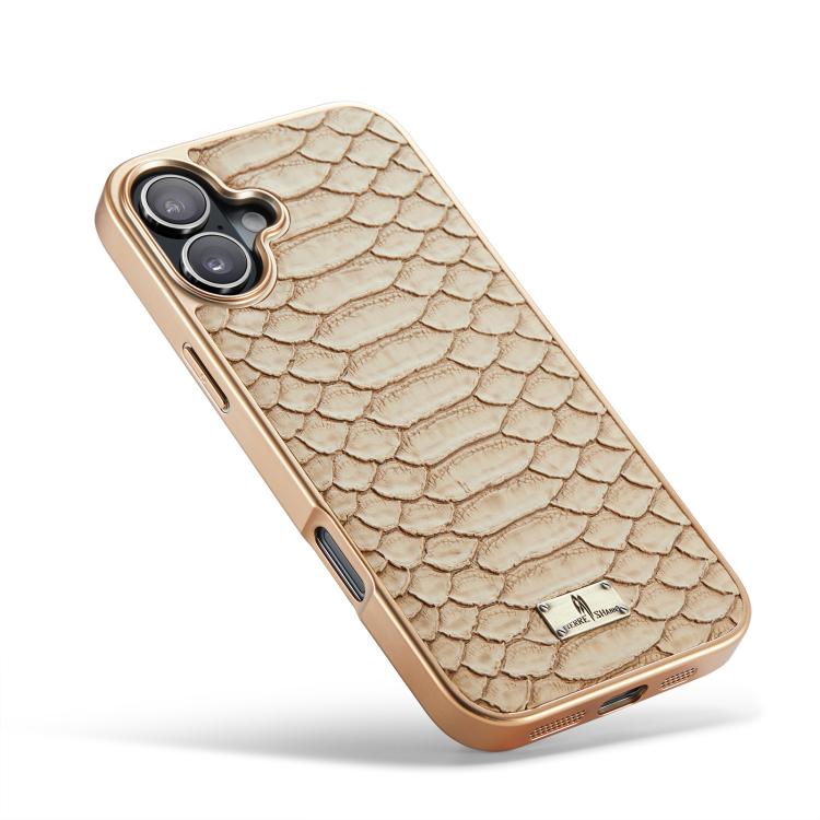 For iPhone 17 Fierre Shann Python Texture Electroplating PU Phone Case