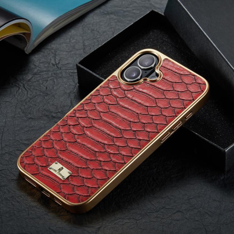 For iPhone 17 Fierre Shann Python Texture Electroplating PU Phone Case