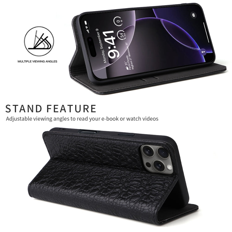 For iPhone 16 Pro Max Fierre Shann Crocodile Texture Magnetic Genuine Leather Phone Case