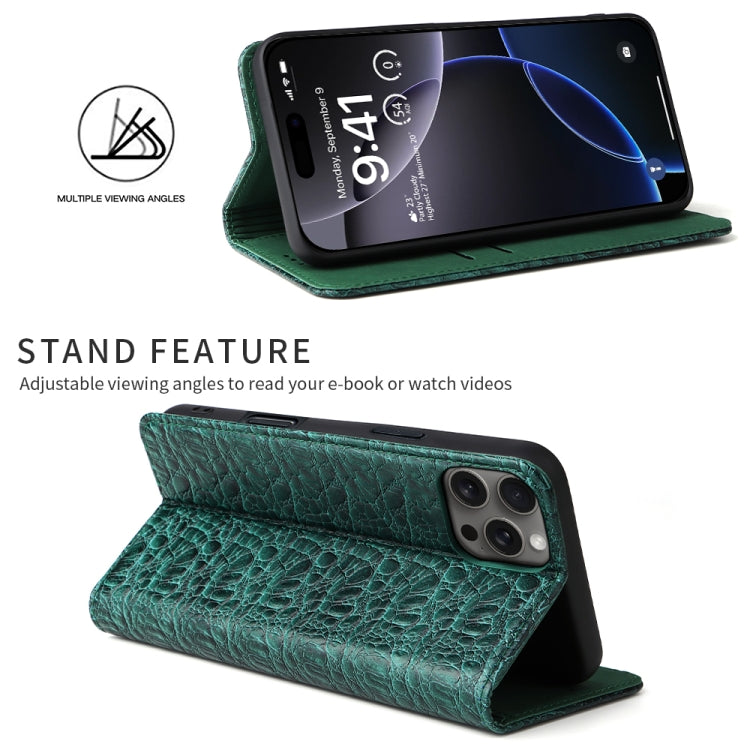 For iPhone 16 Pro Max Fierre Shann Crocodile Texture Magnetic Genuine Leather Phone Case