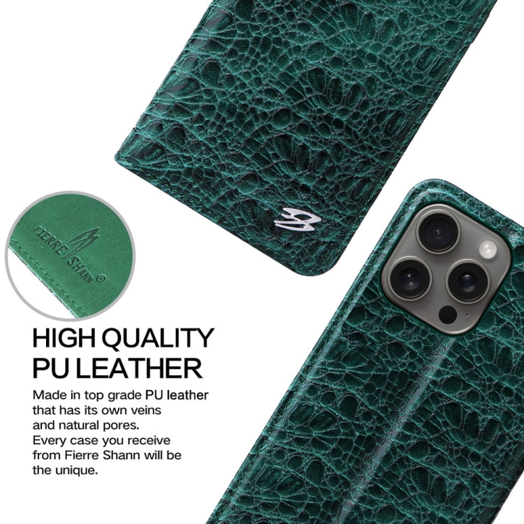For iPhone 16 Pro Max Fierre Shann Crocodile Texture Magnetic Genuine Leather Phone Case