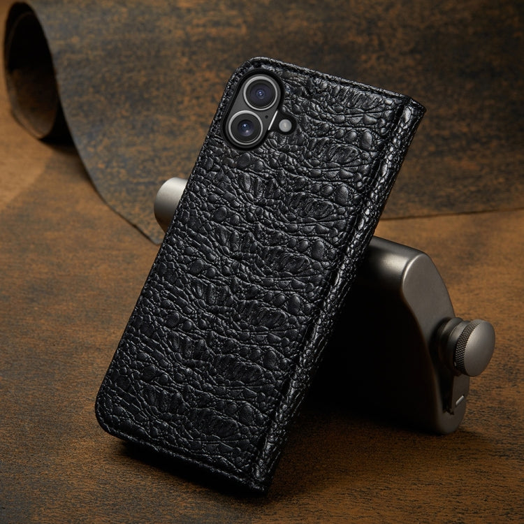 For iPhone 16 Plus Fierre Shann Crocodile Texture Magnetic Genuine Leather Phone Case