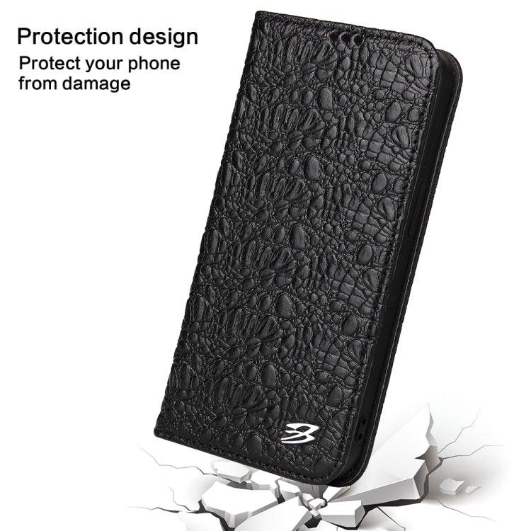 For iPhone 16 Plus Fierre Shann Crocodile Texture Magnetic Genuine Leather Phone Case