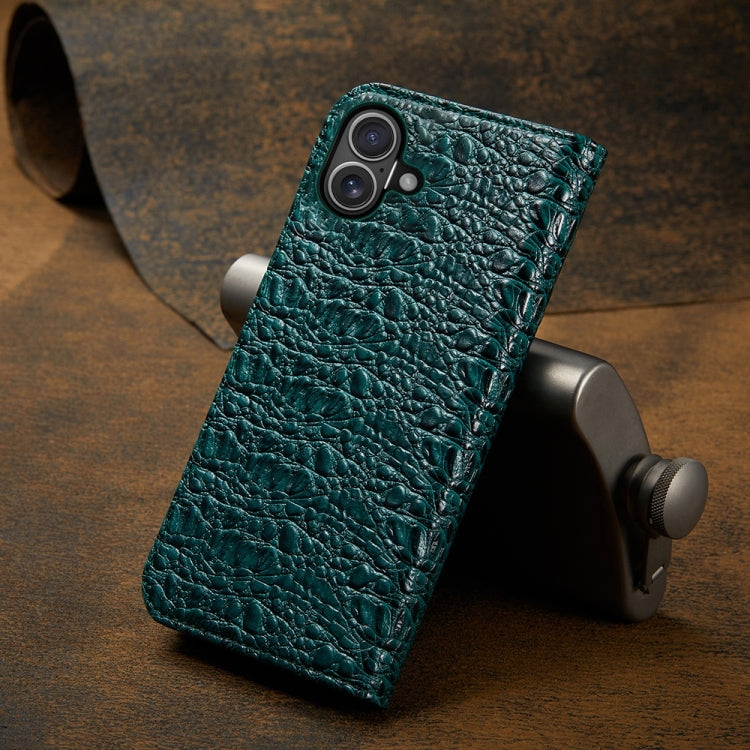 For iPhone 16 Plus Fierre Shann Crocodile Texture Magnetic Genuine Leather Phone Case