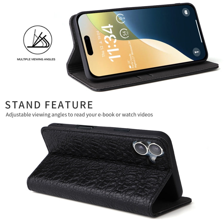 For iPhone 16 Fierre Shann Crocodile Texture Magnetic Genuine Leather Phone Case