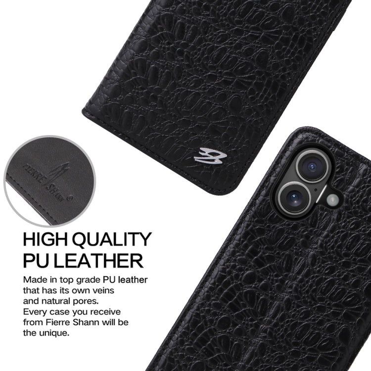 For iPhone 16 Fierre Shann Crocodile Texture Magnetic Genuine Leather Phone Case